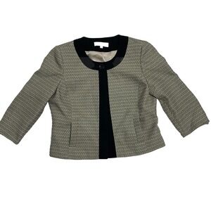 Kasper Blazer Jacket Womens 10P Tan Black Micro Pattern 3/4 Sleeve Single Button